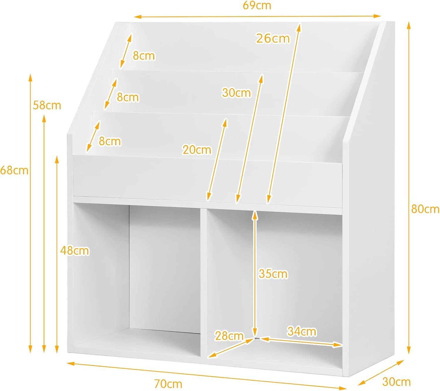 Maxmass Wooden Kids Bookcase, Freestanding Toy Storage Units with 3 Shelves, Children Display Rack Organizer Holder for Study, Living Room, Bedroom-1