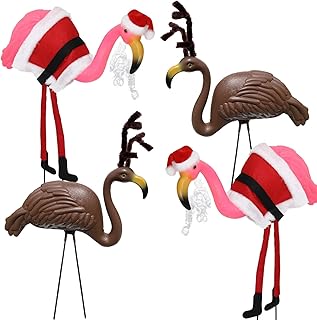 GIFTEXPRESS 4-Pack Large Flamingo for Christmas Lawn Ornaments, Pink Flamingo in Santa Costume and Brown Flamingo in Reindeer Costume, Christmas Yard Decorations