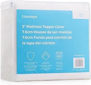 Linenspa 3 Inch Memory Foam Mattress Topper Cover–Keeps Topper Clean and Safe–Machine Washable–Non Slip–Breathable