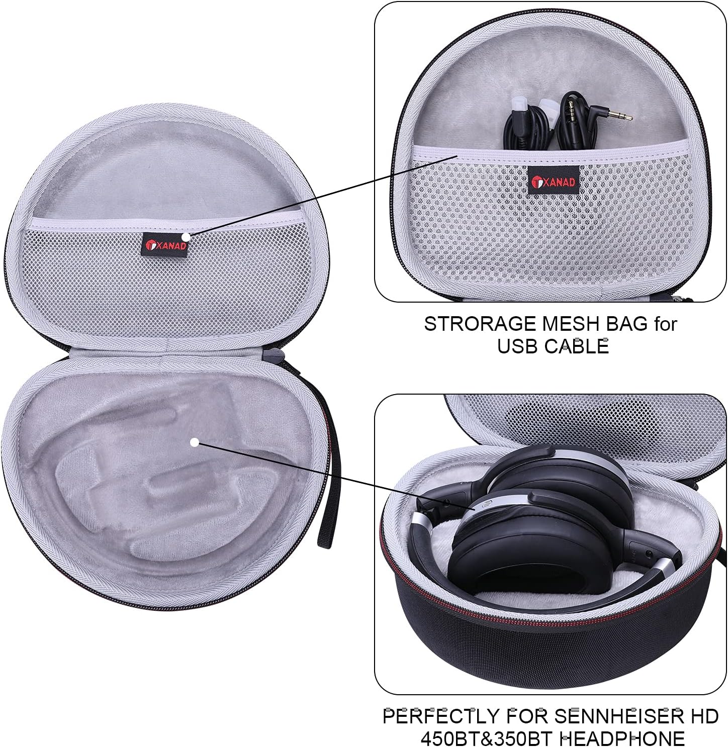 XANAD Hard Case for Sennheiser HD 450BT / 350BT / 400S Bluetooth Wireless Headphone (Case Only)-4