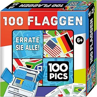 100 PICS 20208046 Quiz Game Flags, Educational Game for the Whole Family, Brainteaser, Travel Game for Adults and Children from 6 Years