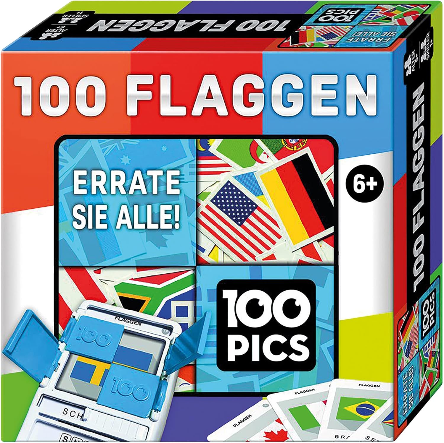 100 PICS 20208046 Quiz Game Flags, Educational Game for the Whole Family, Brainteaser, Travel Game for Adults and Children from 6 Years-0