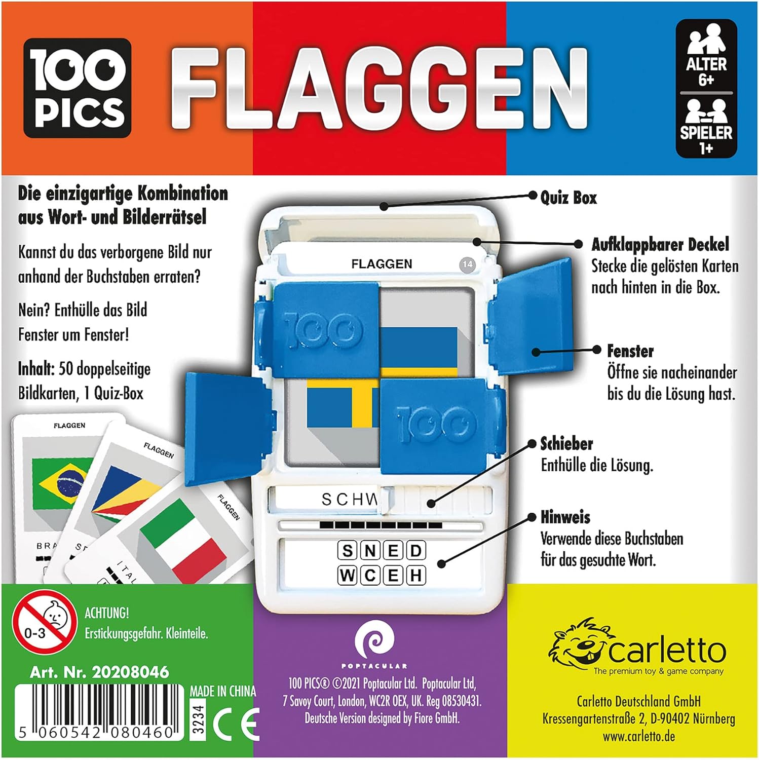 100 PICS 20208046 Quiz Game Flags, Educational Game for the Whole Family, Brainteaser, Travel Game for Adults and Children from 6 Years-1