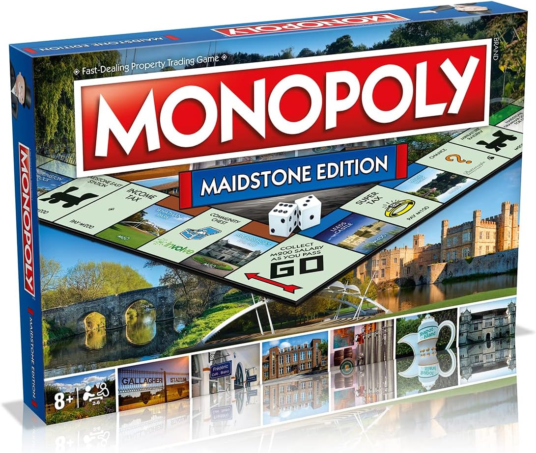 Winning Moves Maidstone Monopoly Board Game, Advance to Yalding Bridge, Teapot Island and the Hazlitt Theatre, 2–6 players makes a great gift for players aged 8 plus-0