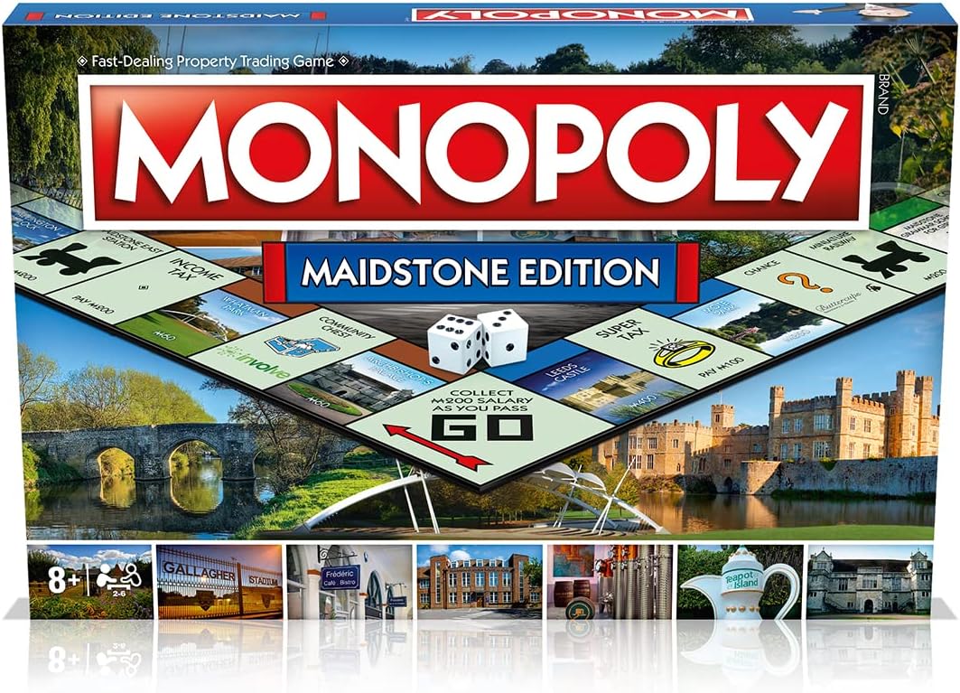 Winning Moves Maidstone Monopoly Board Game, Advance to Yalding Bridge, Teapot Island and the Hazlitt Theatre, 2–6 players makes a great gift for players aged 8 plus-1