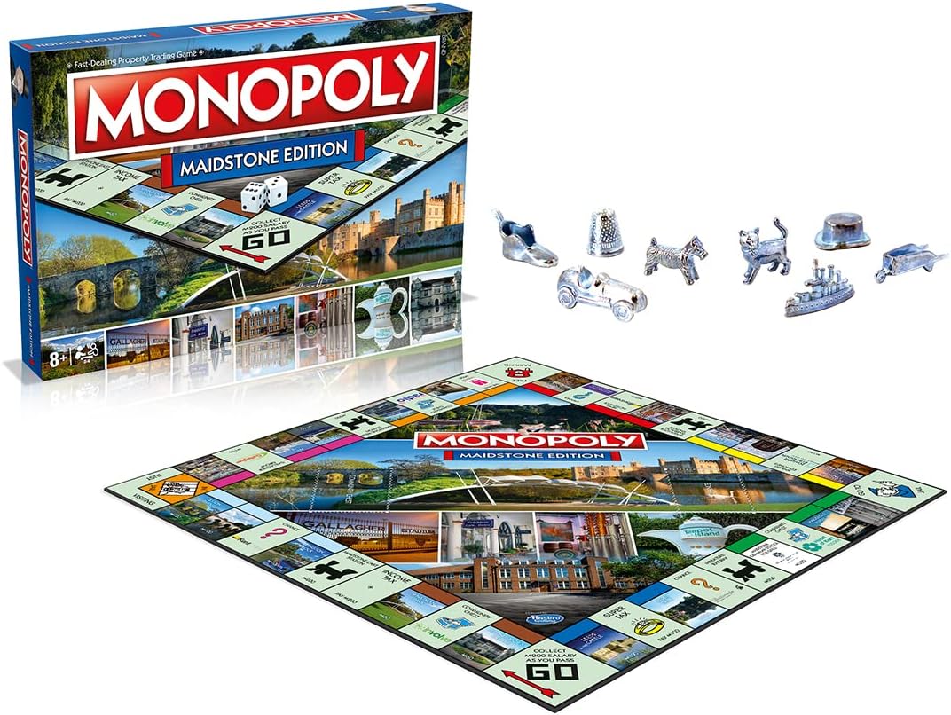 Winning Moves Maidstone Monopoly Board Game, Advance to Yalding Bridge, Teapot Island and the Hazlitt Theatre, 2–6 players makes a great gift for players aged 8 plus-5