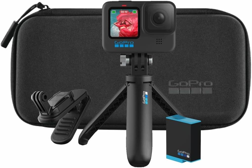 GoPro HERO10 Black Bundle - Includes Magnetic Swivel Clip, Rechargeable Battery (2), Shorty (Tripod + Grip), and Carrying Case, 5.3K-0