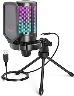 FIFINE Gaming USB Microphone for PC PS5, RGB Condenser Microphone with Tap-to-Mute Button, Shock Mount, Pop Filter, Gain Control for Streaming Podcast Discord Twitch- AmpliGame