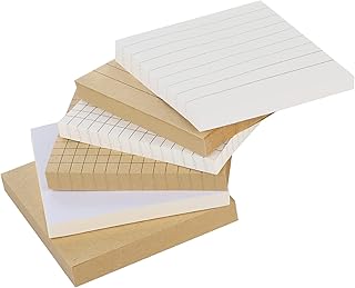 480 Pcs Lined Sticky Notes Pad, 3x3 inch Self-Stick Notes, Paste Memo Notes for Office Study Daily Use, 80 Sheets/Pad (White + Kraft)