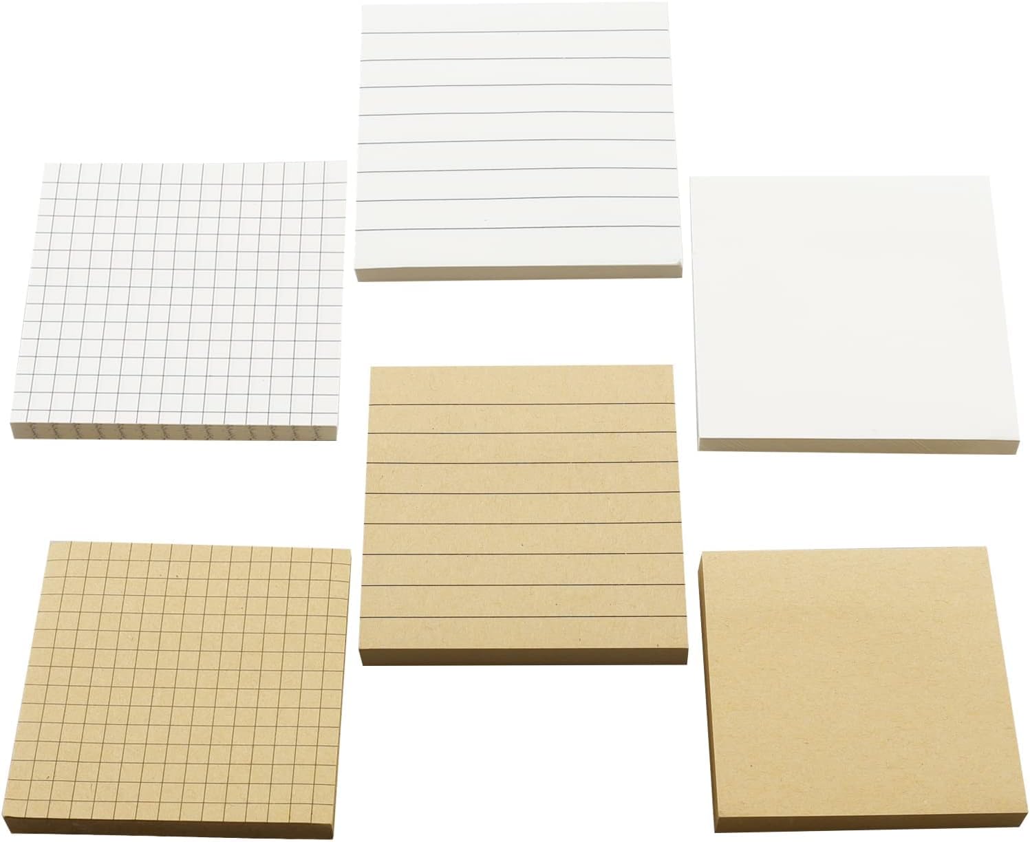 480 Pcs Lined Sticky Notes Pad, 3x3 inch Self-Stick Notes, Paste Memo Notes for Office Study Daily Use, 80 Sheets/Pad (White + Kraft)-1