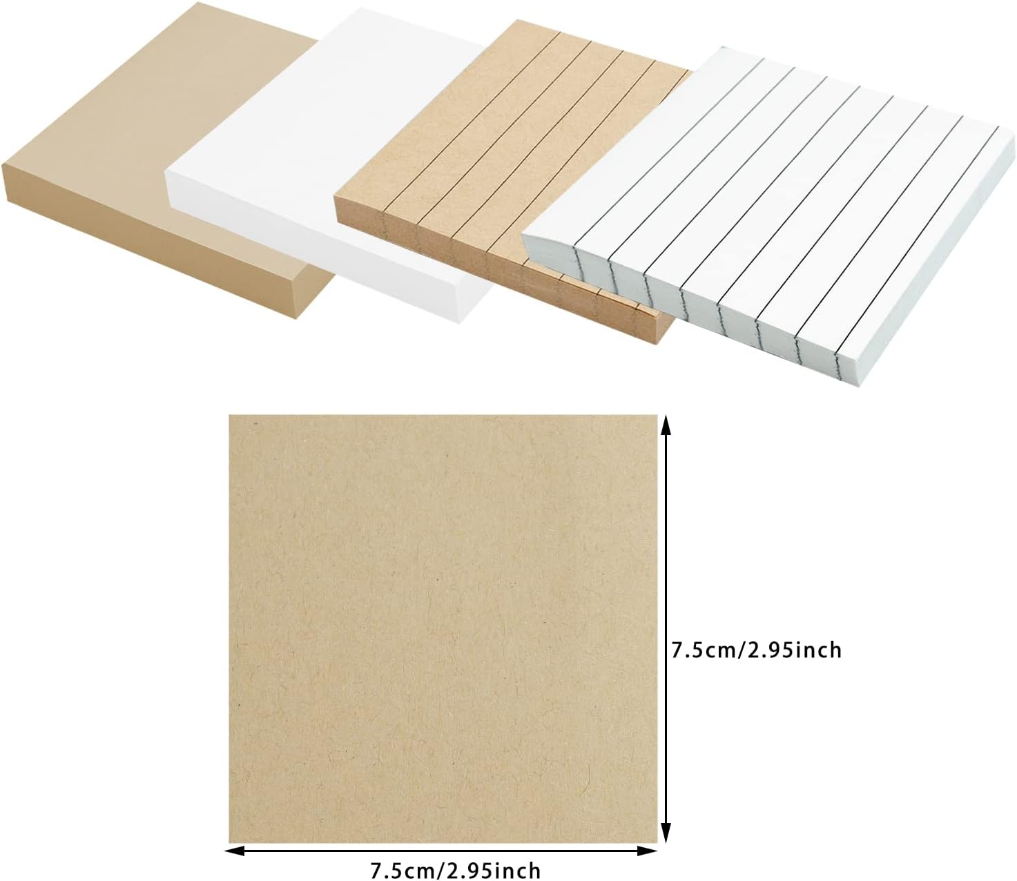 480 Pcs Lined Sticky Notes Pad, 3x3 inch Self-Stick Notes, Paste Memo Notes for Office Study Daily Use, 80 Sheets/Pad (White + Kraft)-2