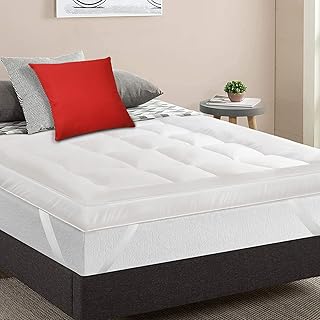 MightySoft Mattress Topper Double Bed (4 Inch/10cm) Thick, Quilted Extra Deep Double Mattress Topper, Super Fluffy & Breathable Microfiber Mattress Topper Double Size Bed with Elasticized Straps