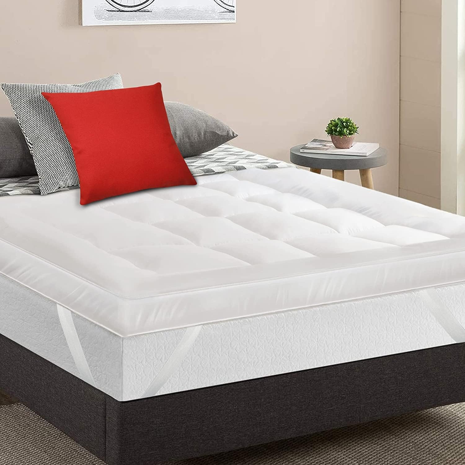 MightySoft Mattress Topper Double Bed (4 Inch/10cm) Thick, Quilted Extra Deep Double Mattress Topper, Super Fluffy & Breathable Microfiber Mattress Topper Double Size Bed with Elasticized Straps-0