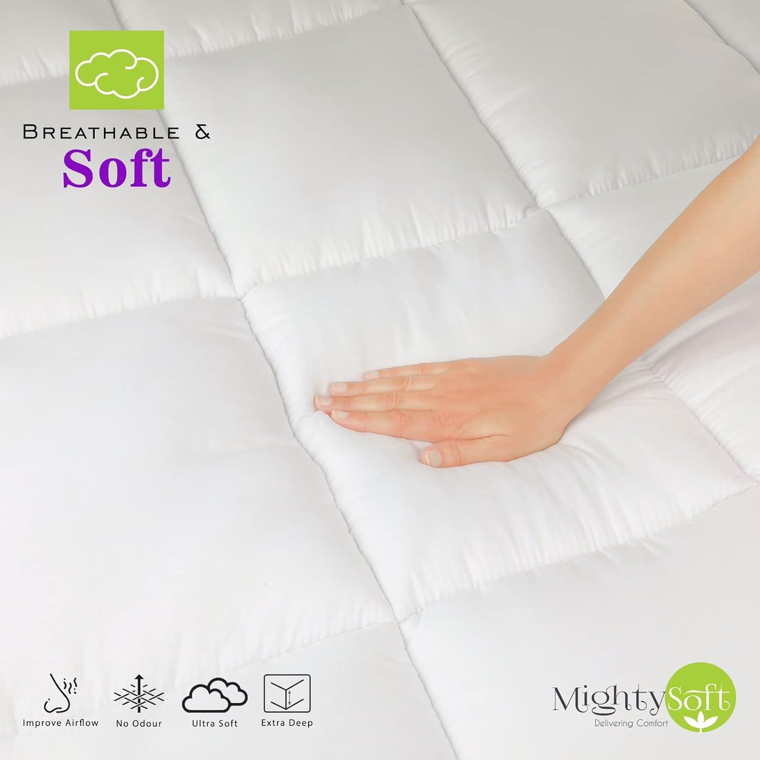 MightySoft Mattress Topper Double Bed (4 Inch/10cm) Thick, Quilted Extra Deep Double Mattress Topper, Super Fluffy & Breathable Microfiber Mattress Topper Double Size Bed with Elasticized Straps-1