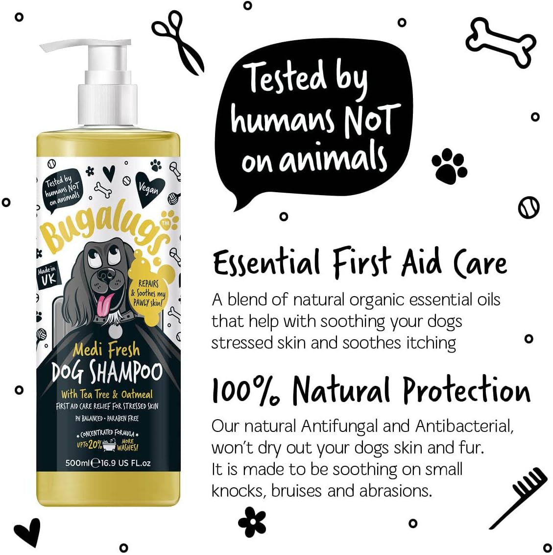 BUGALUGS Dog Shampoo for Itchy Skin Antibacterial And Antifungal Natural Medicated Safe Sensitive Formula - Fast Absorbing Skin Cooling First Aid relief For Cuts Grazes Skin Irritation-3