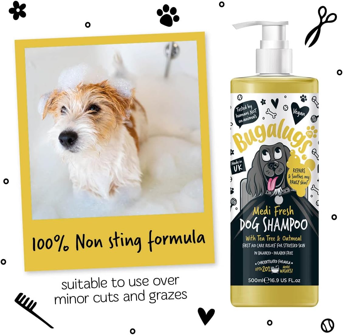 BUGALUGS Dog Shampoo for Itchy Skin Antibacterial And Antifungal Natural Medicated Safe Sensitive Formula - Fast Absorbing Skin Cooling First Aid relief For Cuts Grazes Skin Irritation-4