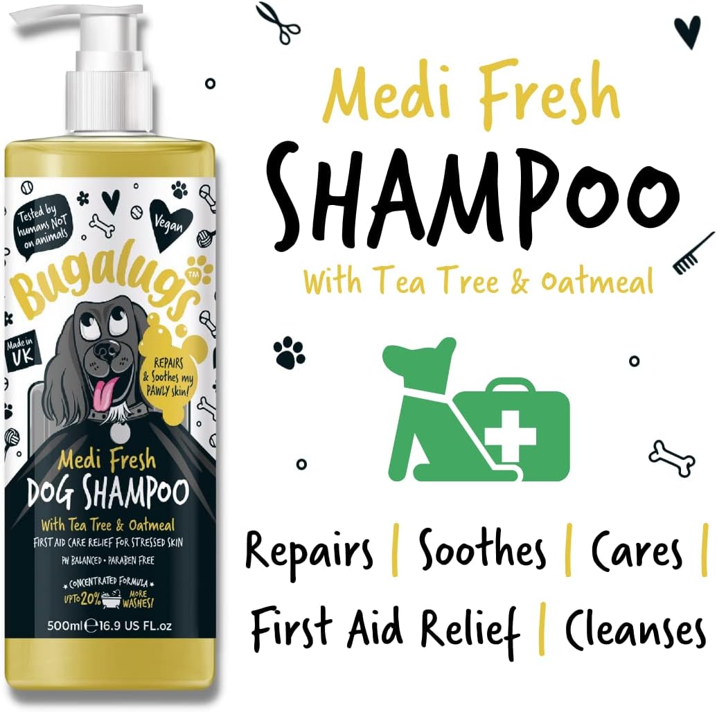 BUGALUGS Dog Shampoo for Itchy Skin Antibacterial And Antifungal Natural Medicated Safe Sensitive Formula - Fast Absorbing Skin Cooling First Aid relief For Cuts Grazes Skin Irritation-5