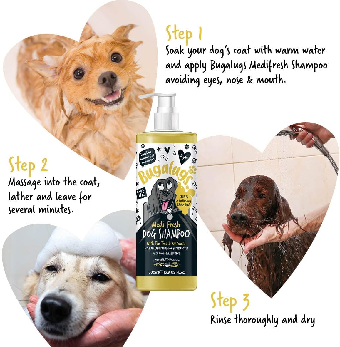 BUGALUGS Dog Shampoo for Itchy Skin Antibacterial And Antifungal Natural Medicated Safe Sensitive Formula - Fast Absorbing Skin Cooling First Aid relief For Cuts Grazes Skin Irritation-8