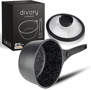 DIVORY Casserole 18cm - 2L Saucepan with lid - Small Milk Pot Coated, Removable Handle, Induction, Dishwasher & Oven Safe