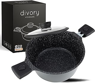 DIVORY Large Cooking Pot 20cm - 3 L Pot with lid, Vegetable Pot Induction, Soup Pot with Removable Handles, Meat Pot high