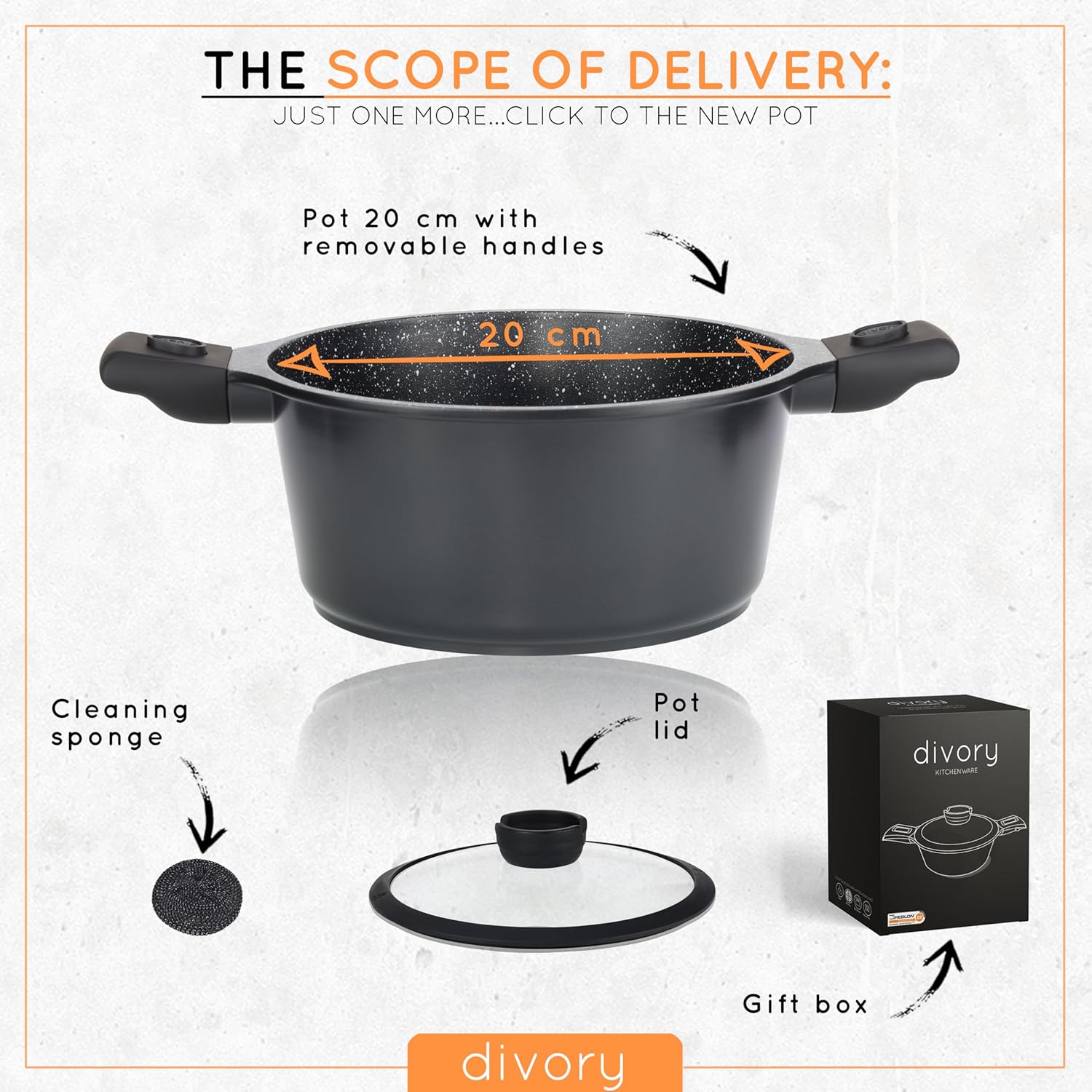 DIVORY Large Cooking Pot 20cm - 3 L Pot with lid, Vegetable Pot Induction, Soup Pot with Removable Handles, Meat Pot high-4