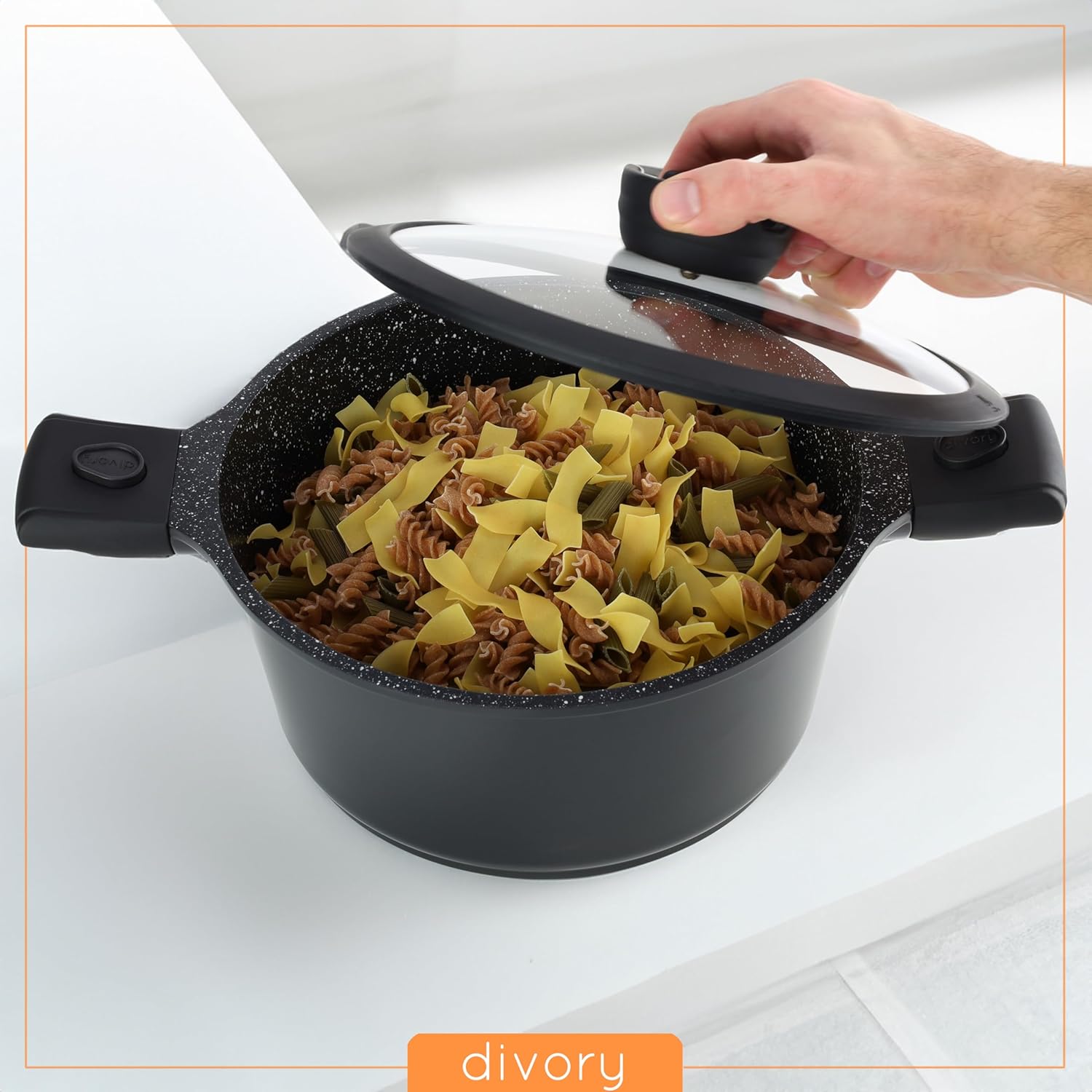 DIVORY Large Cooking Pot 20cm - 3 L Pot with lid, Vegetable Pot Induction, Soup Pot with Removable Handles, Meat Pot high-5