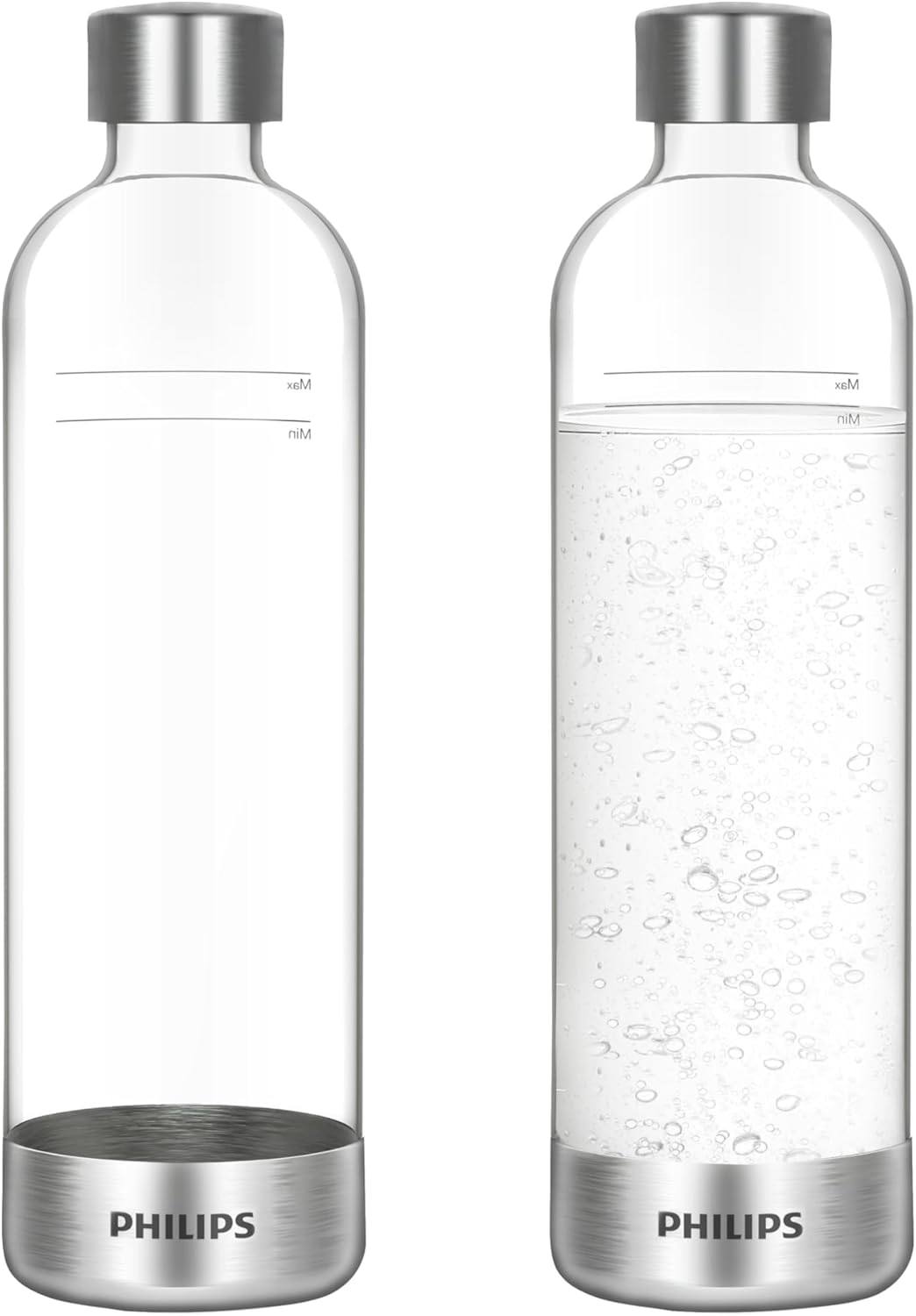 PHILIPS Carbonating Bottles, 1L Twin Pack Reusable PET Sparkling Water Bottles Compatible Sparkling Water Maker, 2 Pack-0