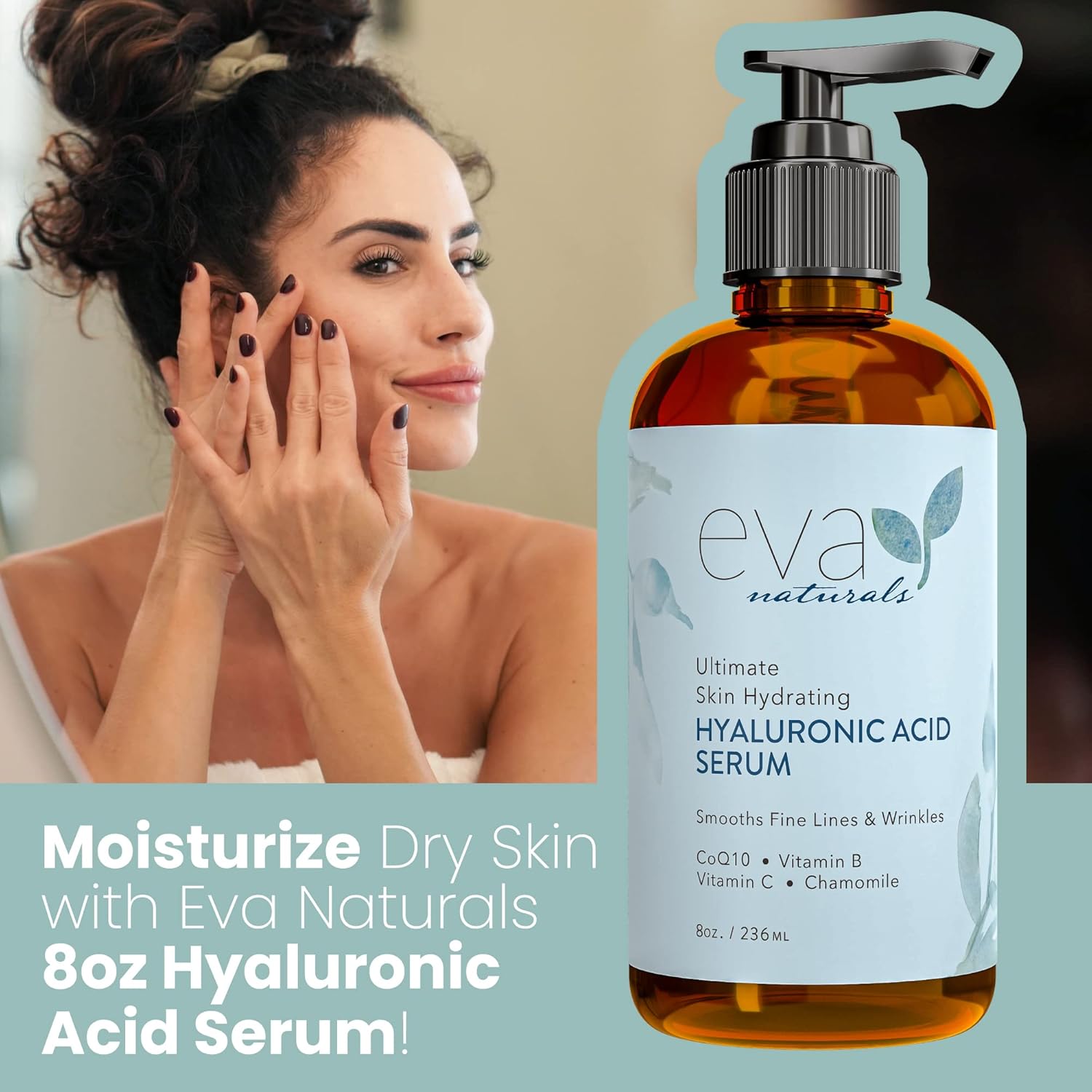 Eva Naturals Anti-Aging Hyaluronic Acid Serum For Face - Professional & Potent Hydrating Anti-Wrinkle Formula For Fine Line & Uneven Skin Tone - Contains Vitamin C, B, & E, Paraben Free (240 ml)-1