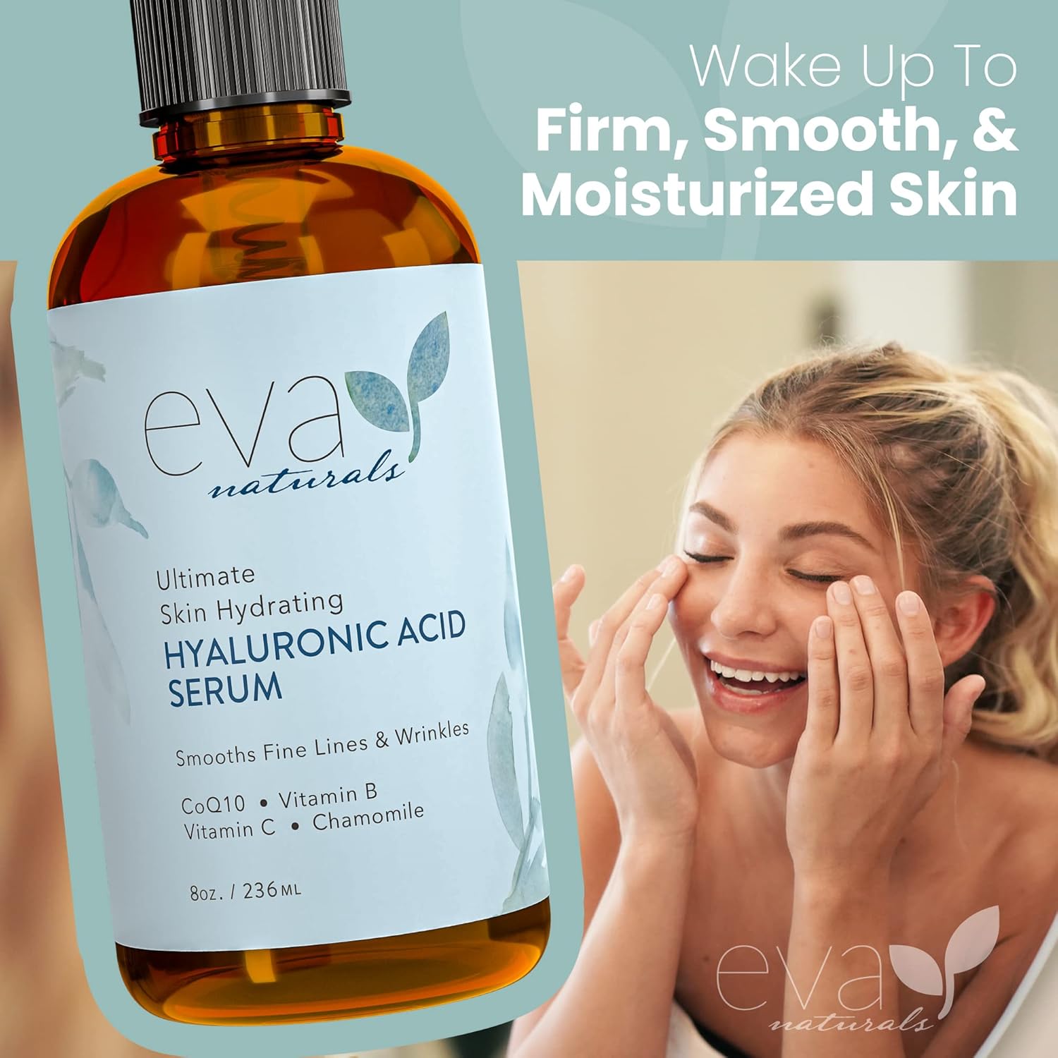 Eva Naturals Anti-Aging Hyaluronic Acid Serum For Face - Professional & Potent Hydrating Anti-Wrinkle Formula For Fine Line & Uneven Skin Tone - Contains Vitamin C, B, & E, Paraben Free (240 ml)-5