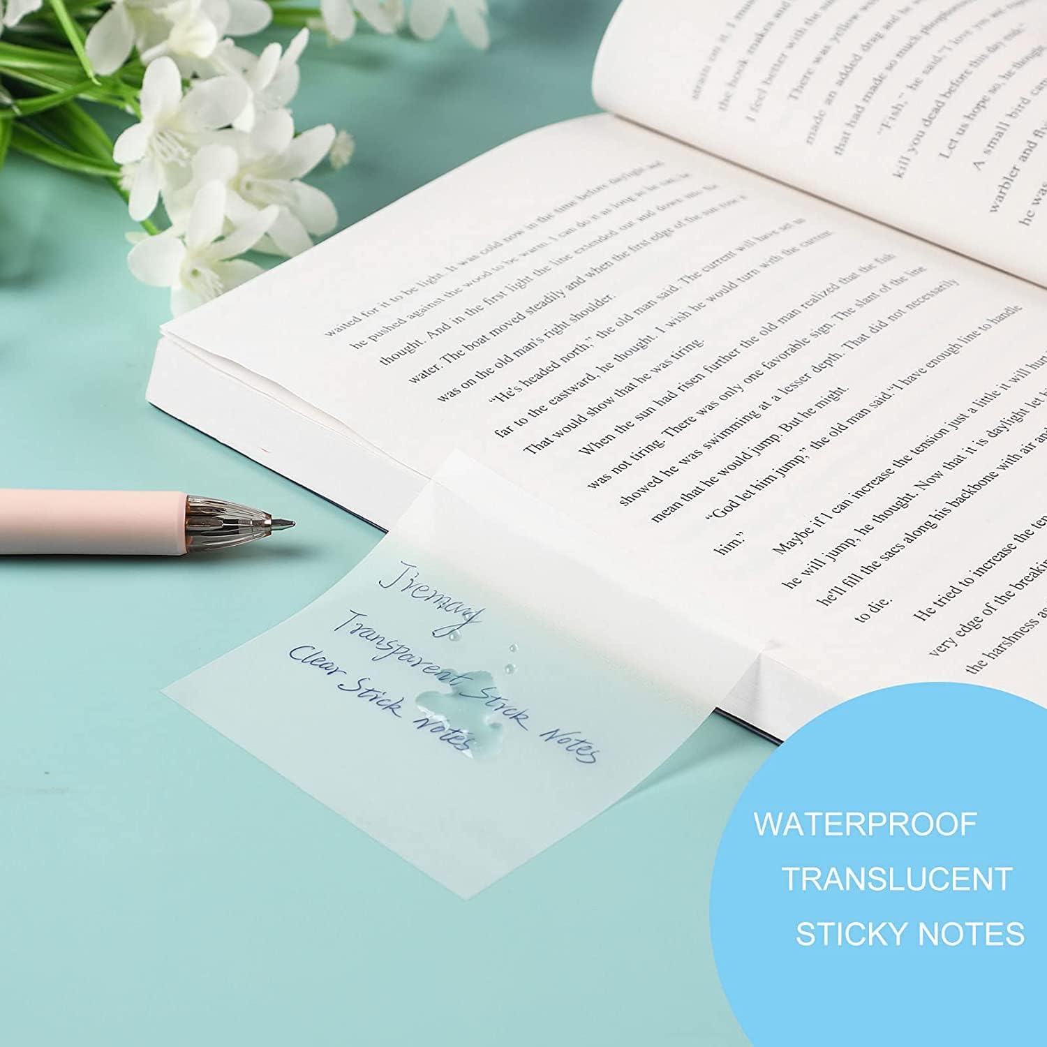 100pcs Transparent Sticky Notes Self-Stick Note Pads, Clear Notes 75mm*75mm Transparent Self Adhesive Removable Perfect for Studying and Writing in Text Books and Office-3