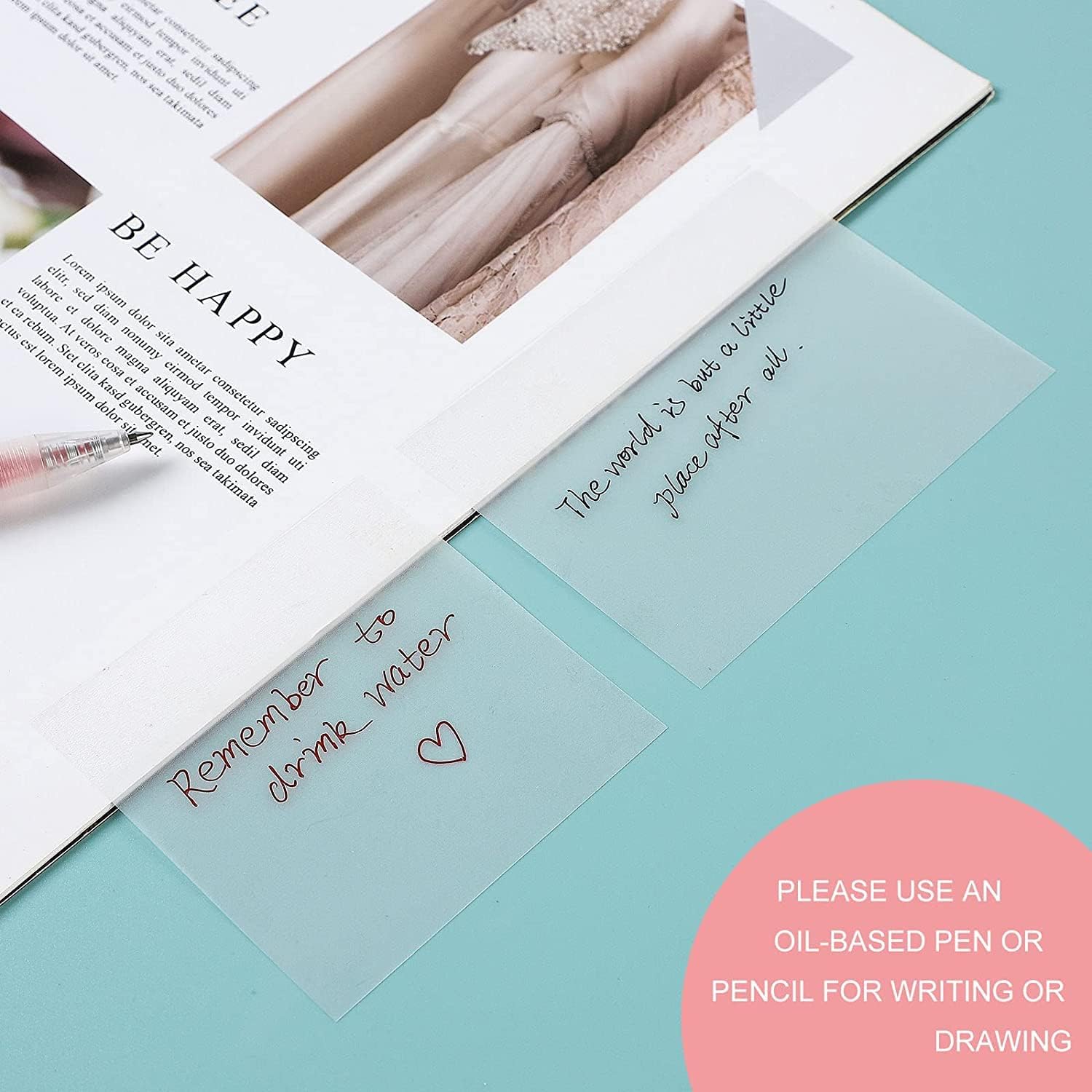 100pcs Transparent Sticky Notes Self-Stick Note Pads, Clear Notes 75mm*75mm Transparent Self Adhesive Removable Perfect for Studying and Writing in Text Books and Office-4