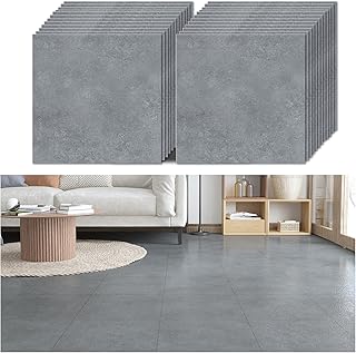 VEELIKE Grey Floor Tiles Self Adhesive Wall Tiles Peel and Stick Floor Tiles Bathroom Floor Stickers for Kitchen Flooring Adhesive Waterproof Vinyl Flooring Planks Bedroom1.5mm 30cm x 30cm 24 Pieces