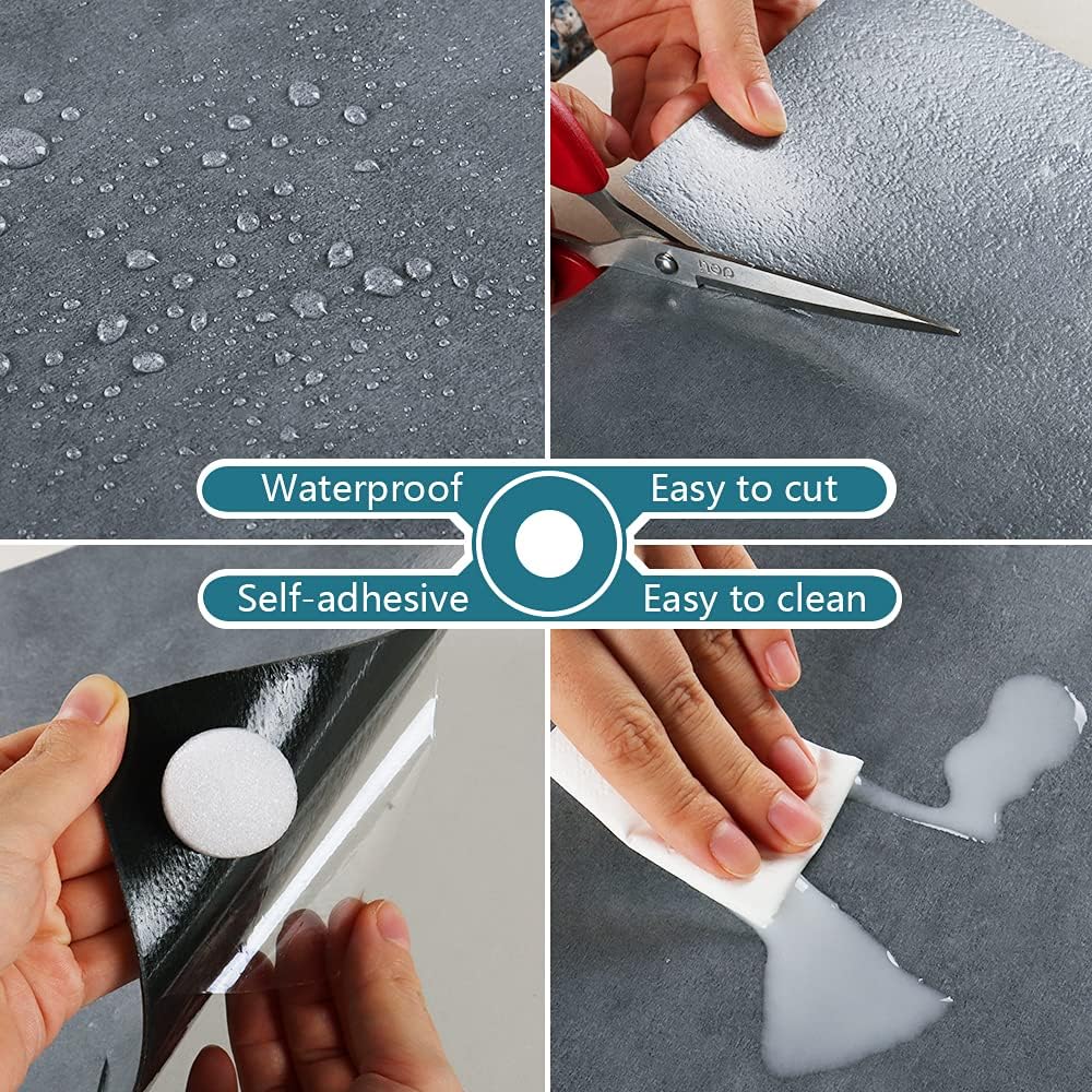 VEELIKE Grey Floor Tiles Self Adhesive Wall Tiles Peel and Stick Floor Tiles Bathroom Floor Stickers for Kitchen Flooring Adhesive Waterproof Vinyl Flooring Planks Bedroom1.5mm 30cm x 30cm 24 Pieces-2