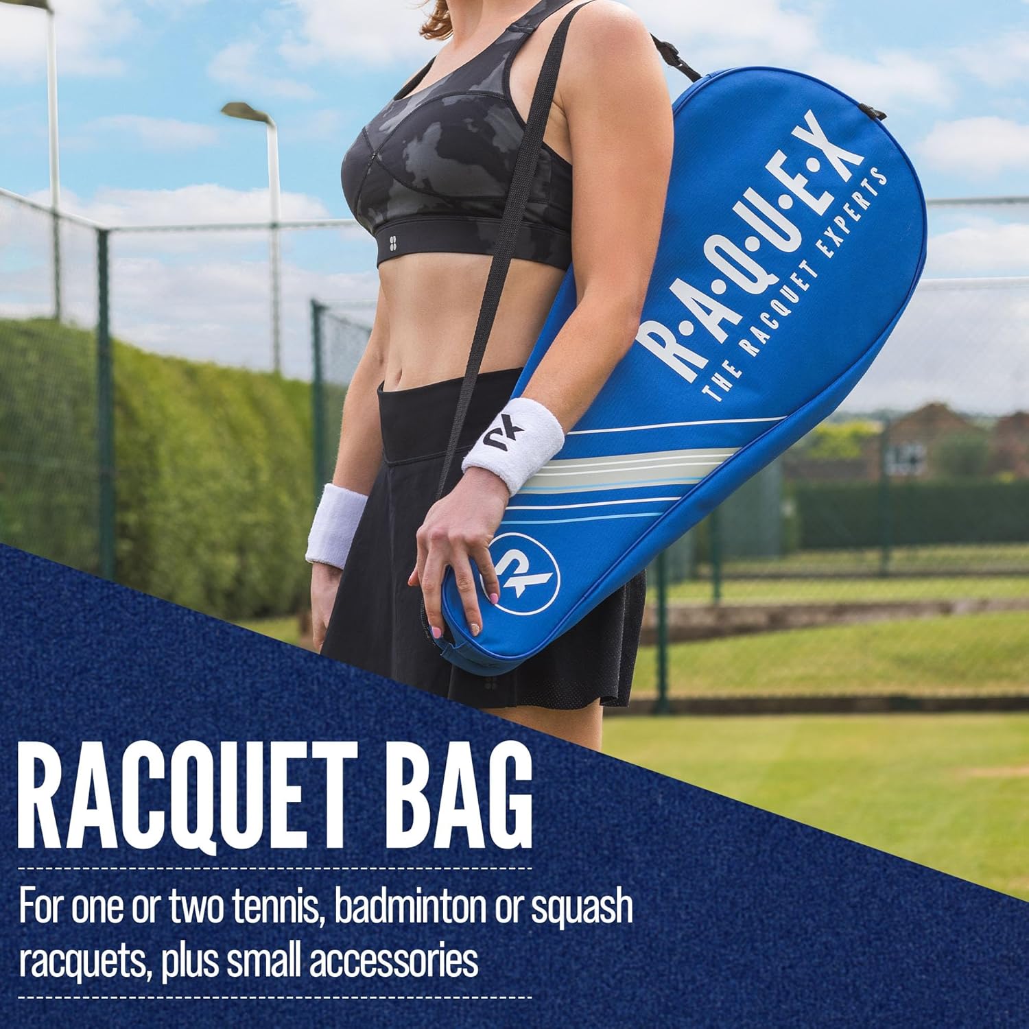 Raquex Tennis Racket Bag – Blue or Black - Tennis Racket Cover Bag, Squash & Badminton Racquet Bag for 2 Racquets & Accessories with Shoulder Strap-2