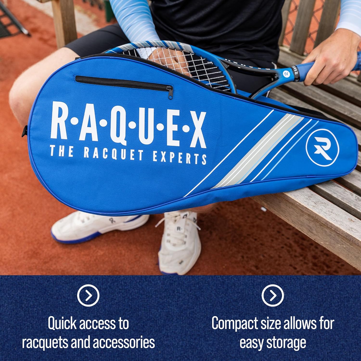 Raquex Tennis Racket Bag – Blue or Black - Tennis Racket Cover Bag, Squash & Badminton Racquet Bag for 2 Racquets & Accessories with Shoulder Strap-4