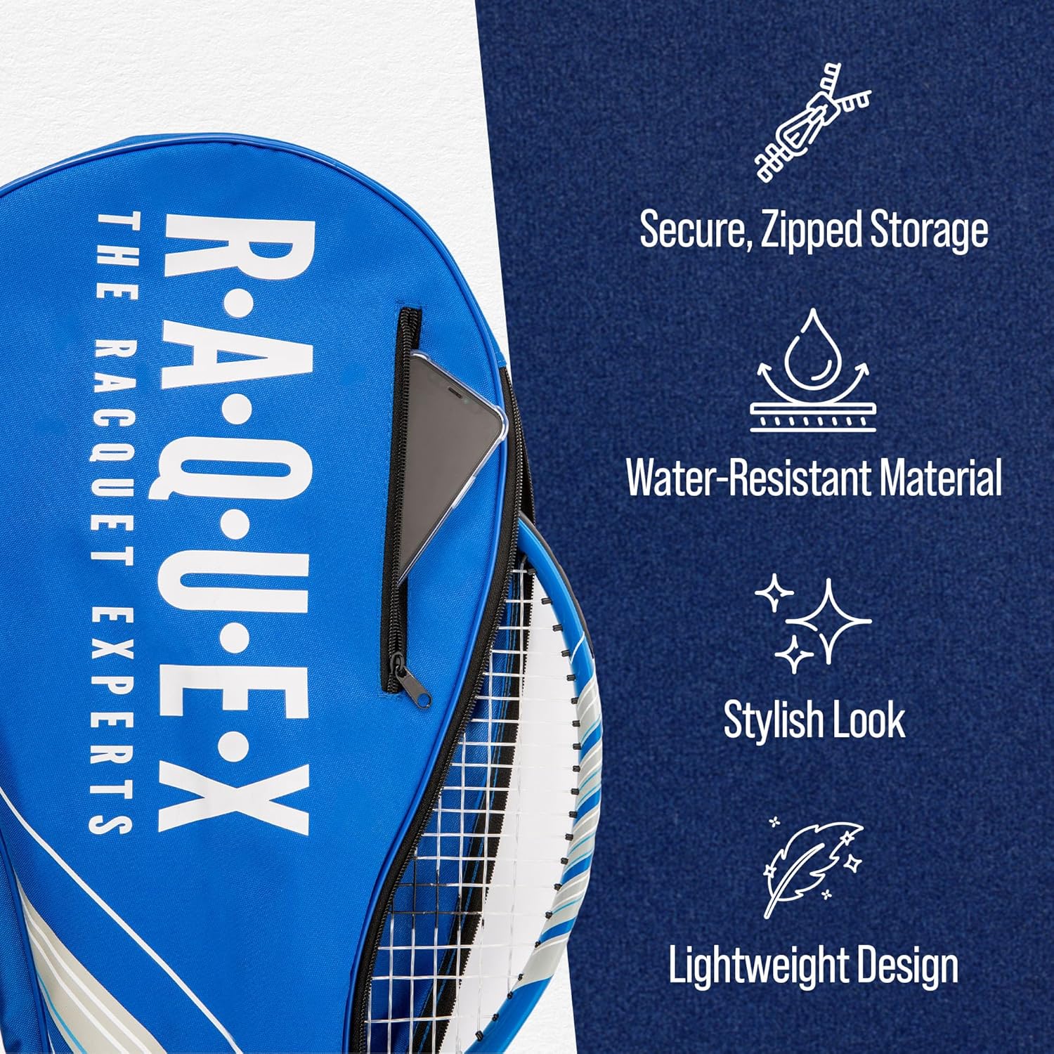 Raquex Tennis Racket Bag – Blue or Black - Tennis Racket Cover Bag, Squash & Badminton Racquet Bag for 2 Racquets & Accessories with Shoulder Strap-7