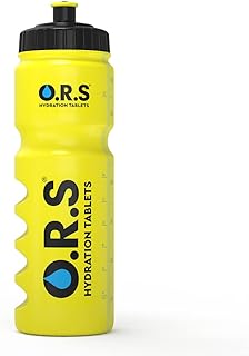 O.R.S Hydration Official Sports Reusable Water Bottle, for Kids or Adults, BPA-Free Drinking Bottle with Transparent Measuring Strip & Sports Cap, Leak Proof, 750ml, Yellow