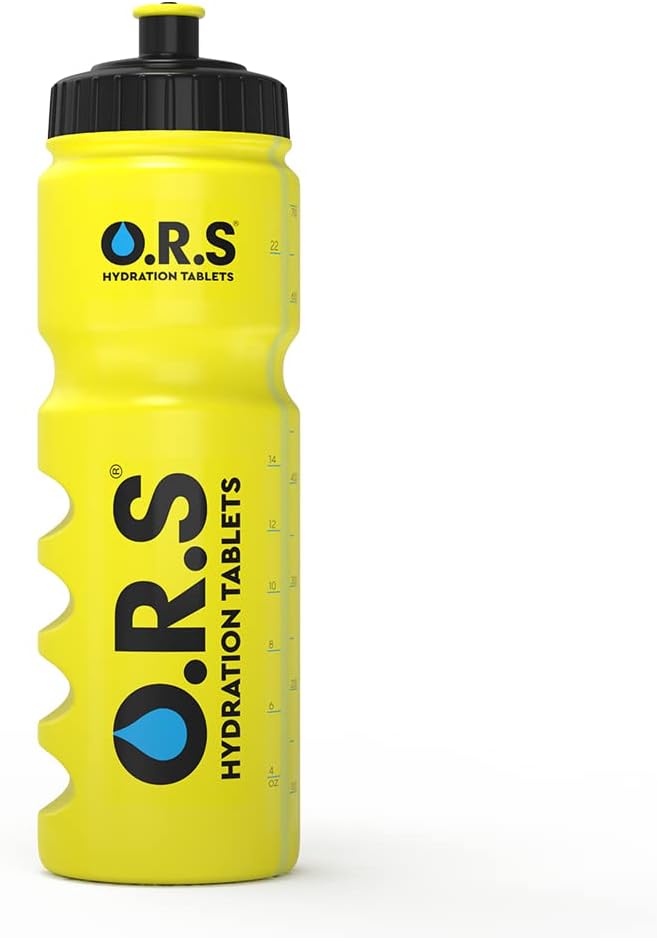 O.R.S Hydration Official Sports Reusable Water Bottle, for Kids or Adults, BPA-Free Drinking Bottle with Transparent Measuring Strip & Sports Cap, Leak Proof, 750ml, Yellow-0