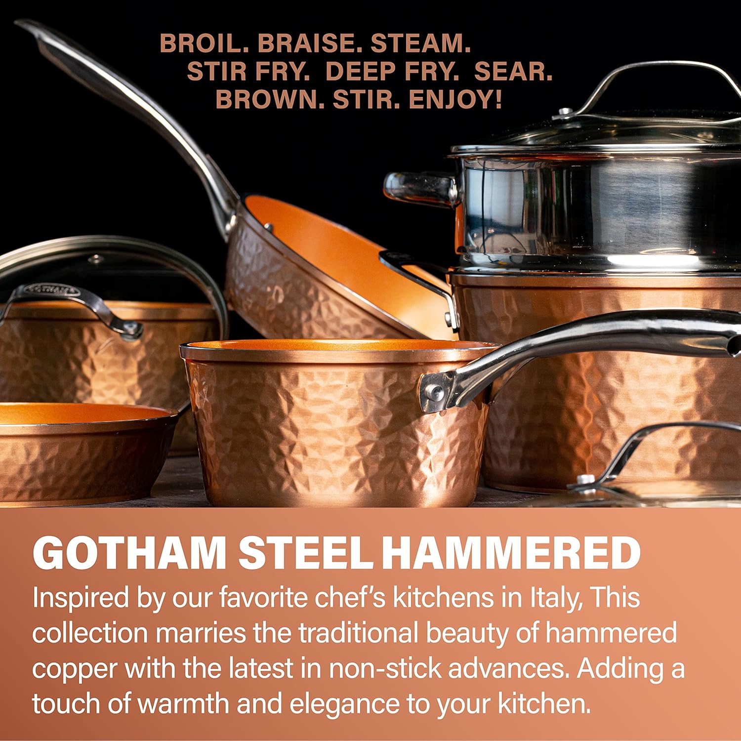 Gotham Steel Hammered Copper Collection – 9.5 Inch Nonstick Fry Pan Premium Cookware, Aluminum Composition with Induction Plate for Even Heating, 100 Percent PFOA Free, Metal Utensil-4