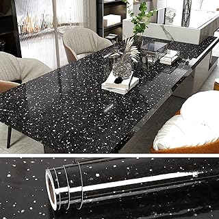 VEELIKE Black Granite Wallpaper Self Adhesive for Living Room Waterproof Oilproof 40cm x 300cm Sticky Back Plastic Kitchen Contact Paper Peel and Stick for Countertops Worktop Vinyl Covering