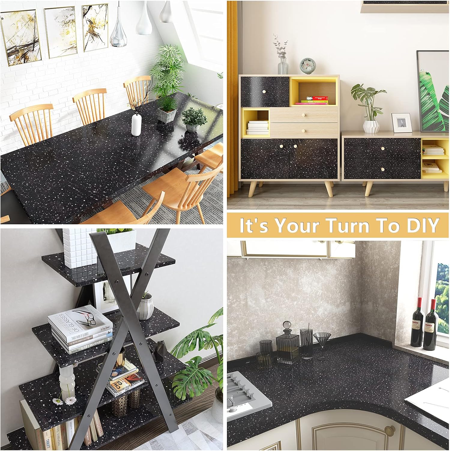 VEELIKE Black Granite Wallpaper Self Adhesive for Living Room Waterproof Oilproof 40cm x 300cm Sticky Back Plastic Kitchen Contact Paper Peel and Stick for Countertops Worktop Vinyl Covering-1