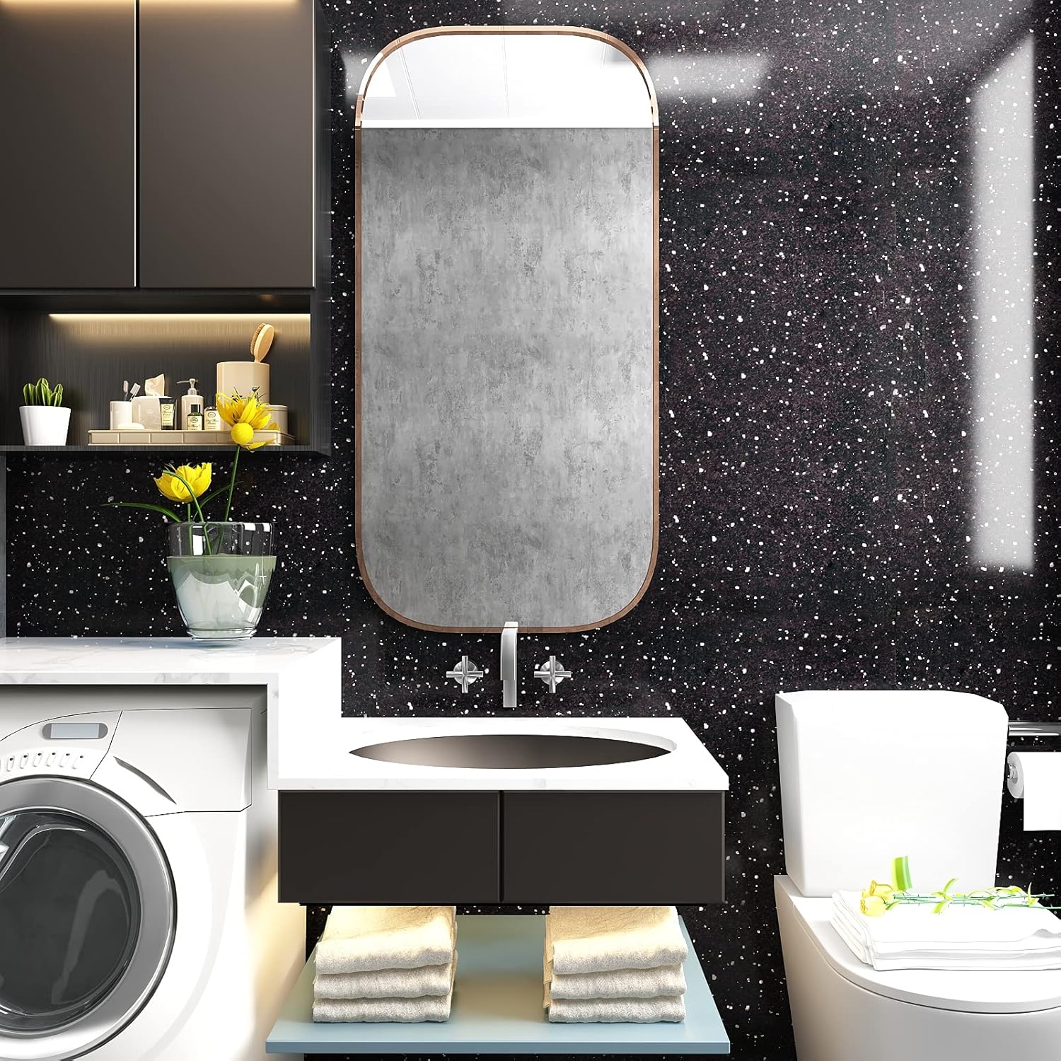 VEELIKE Black Granite Wallpaper Self Adhesive for Living Room Waterproof Oilproof 40cm x 300cm Sticky Back Plastic Kitchen Contact Paper Peel and Stick for Countertops Worktop Vinyl Covering-5