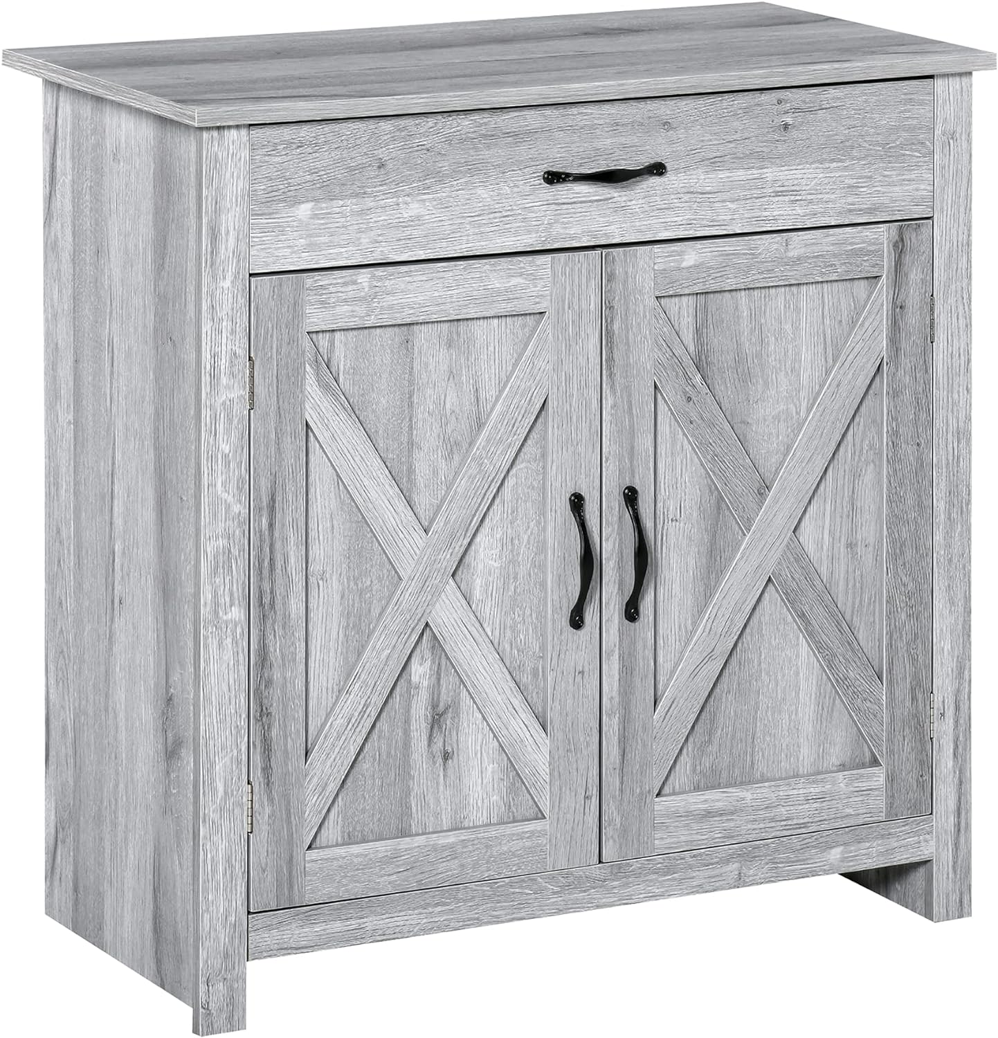 HOMCOM Farmhouse Barn Door Sideboard Storage Cabinet Coffee Bar for LIVING Room – Grey Grain-0