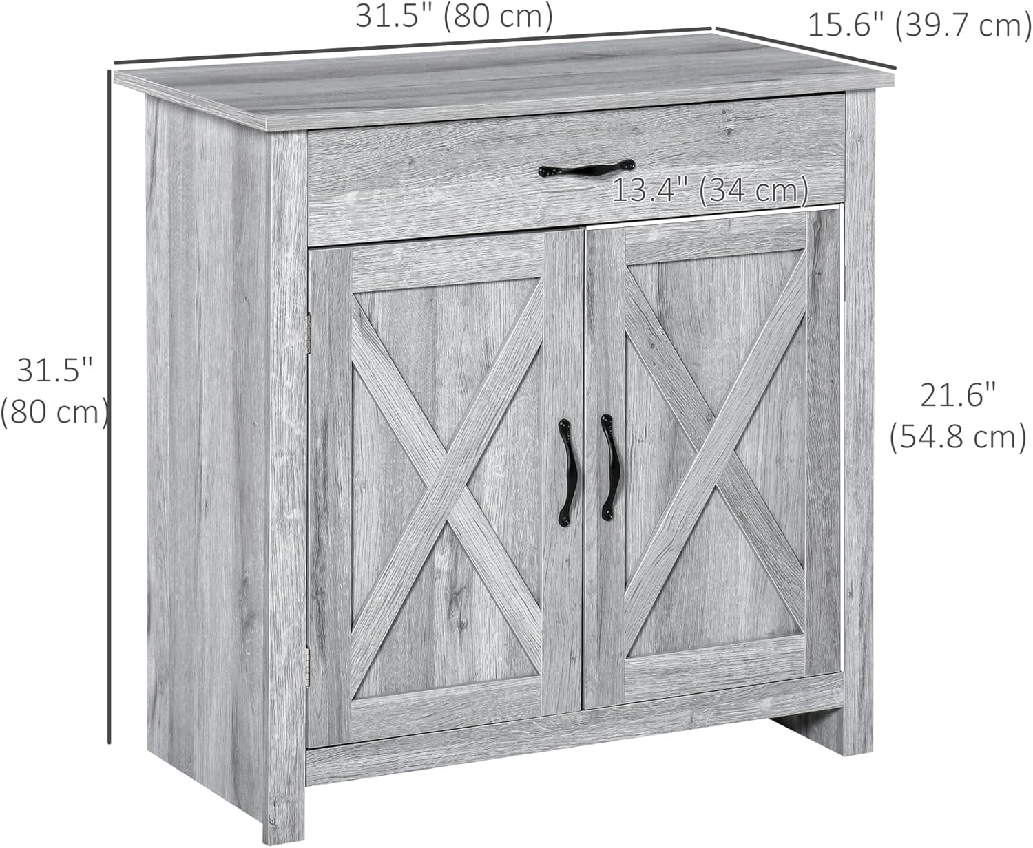 HOMCOM Farmhouse Barn Door Sideboard Storage Cabinet Coffee Bar for LIVING Room – Grey Grain-2