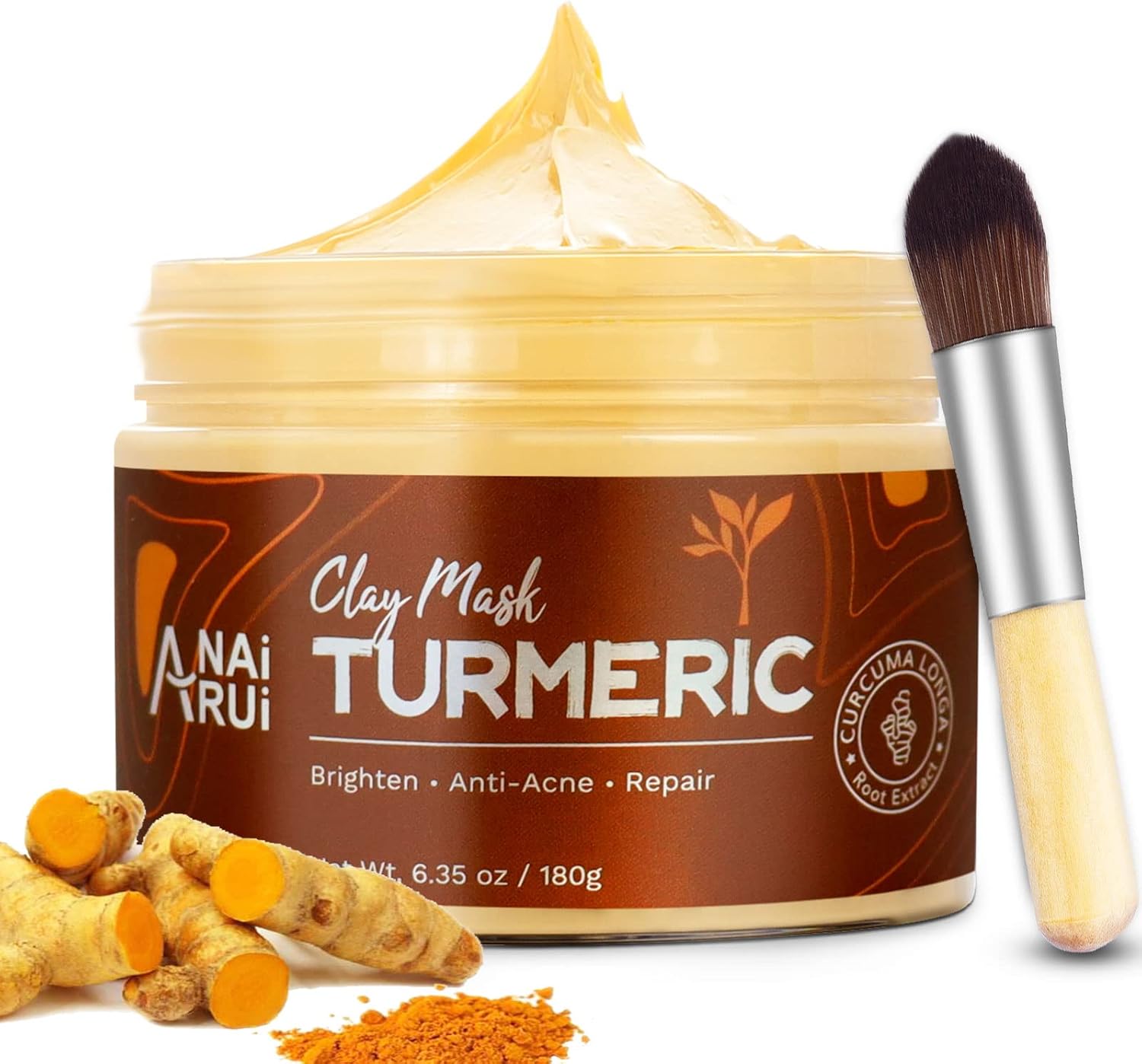 ANAI RUI Turmeric Clay Mask, Vitamin C Facial Mask with Turmeric & Kolin Clay, Cleasning Mask for Acne, Pores, Radiant & Smooth Skin, 6.35 oz-0