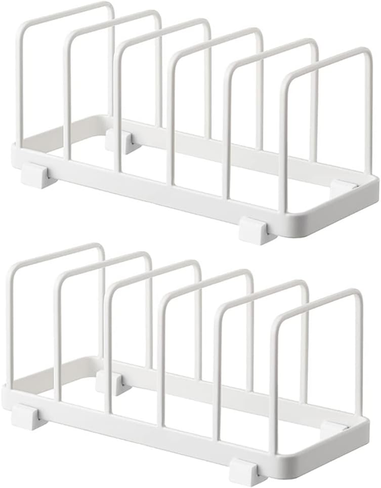 YunNasi Plate Storage Rack, Vertical Plate Rack Drainer, Cutting Boards, Bakeware, Serving Trays Holder, Lid Organizer, Cabinet Dish Rack (White, 2 Packs)-0