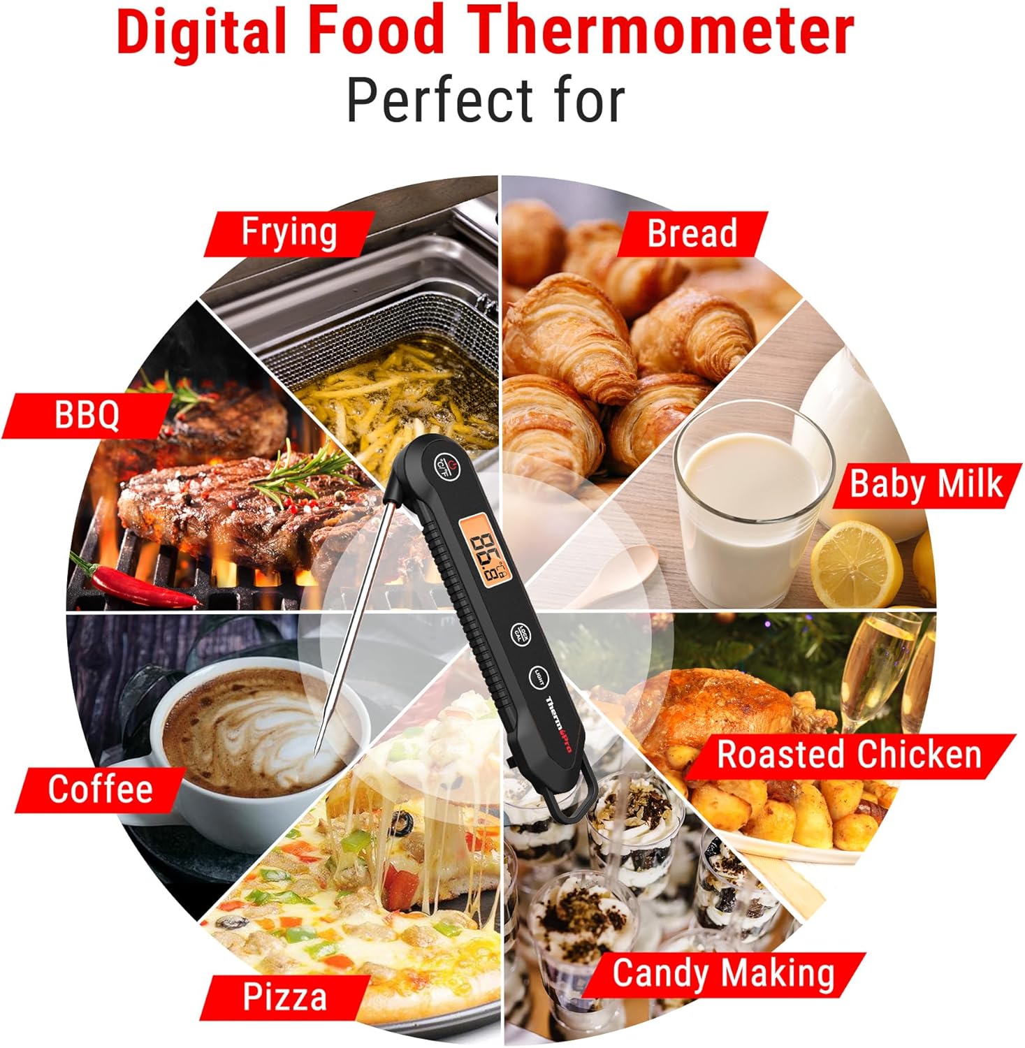 ThermoPro TP03H Instant Read Meat Thermometers with Foldable Temperature Probe, IPX6 Waterproof Food Thermometer with Calibration & Lock Function Cooking Thermometer for Air Fryers, Kitchen, BBQ Oven-4