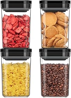 MR.SIGA 4 Pack Airtight Food Storage Container Set, BPA Free Kitchen Pantry Organization Canisters with One-handed Leak Proof Lids, 1L / 33.8oz, Medium, Black