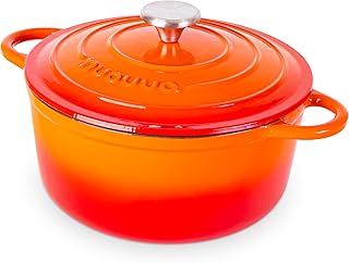 Cast Iron Pot with Lid – Non-Stick Ovenproof Enamelled Casserole Pot, Oven Safe up to 500° F – Sturdy Dutch Oven Cookware – Orange, 5-Quart, 24cm – by Nuovva