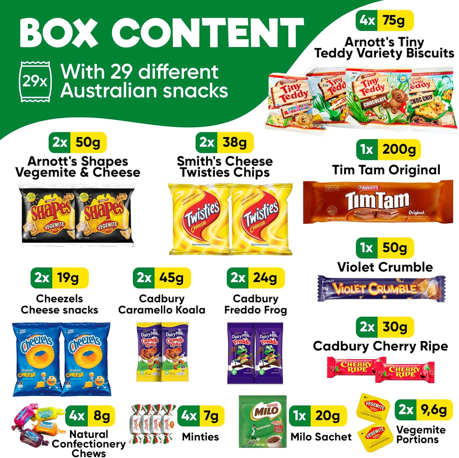 Ultimate Australian Snacks and Candy Box 29-Piece - Authentic Aussie Gifts featuring Arnott's Tim Tams, Vegemite, and More - Ideal Australian Food Treats for Expats, Birthday Gifts-2